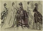 Women in bridal and formal gowns, 1873