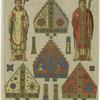 Bishops in vestments and details of miters, 14th century