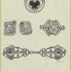 A pendant, two buttons, a brooch and a cloak clasp in silver
