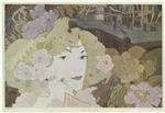 Art nouveau design of a woman's face amidst flowers