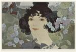 Art nouveau design of a woman amidst flowers