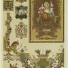 Decorations with ornamented letters, incense burners, women, faces, and floral designs, France, 17th century