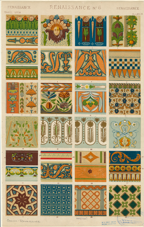 Renaissance patterns with faces and floral designs - NYPL Digital ...
