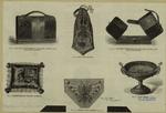 Box for gentleman's collars, cuffs, and cravats (closed) ; Bag for skates ; Box for gentleman's collars, cuffs, and cravats (open) ; Embroidered toilet cushion ; Detail for cushion ; Card tray