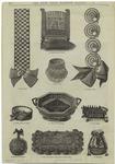 Chair tidy or cover ; Fancy band ; Collar of jet ; Fancy band ; Collar of jet on velvet ; Wicker work-basket ; Fancy baske[t] ; Hanging pin-cushion ; Cloth foot-cushion with appliqué embroidery ; Work-bag