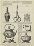 Design for a decanter ; Design for snuffers ; Design for a hand-screen ; Design for a tea-kettle and stand ; Design for a tea cup ; Design for a small soup tureen