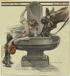 Boy and a horse at a water fountain