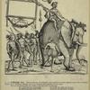 Man riding on elephant, soldiers following behind on foot