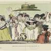 Englische Karikatur von Thomas Rowlandson auf die Mode der großen Damenhüte, 1786