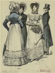 Women in bonnets, man in top hat, 1818