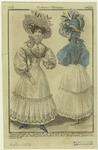 Woman in dress with a hat, front and back, Paris, France, 19th century