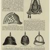 Helmet of the Middle Ages ; Field Officers' helmet with plume ; Line Officers' helmet, U.S. Army ; Privates' felt helmet, U.S. Army ; Summer helmet, with spike