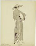 Back view of a woman in a dress and hat