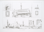 Ville d'Alexandrie : vue et plan d'un okel, près le port neuf; vue de la grande mosquée et de son bazar; vue et plan de la mosquée près le port neuf; vue de la mosquée Abou Dinian; vue de la mosquée sur l'ancienne esplanade; vue de la mosquée Abd Elatif