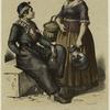 Dutch man with pipe and Dutch woman with basket and pitcher