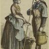 Dutch woman holding a fish and Dutch man holding a bucket