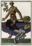 Men in sportswear, one seated on a hammock