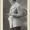 French advertisement depicting a woman in sportswear holding a tennis racket