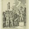 Roman soldiers gathering around man on a pedestal