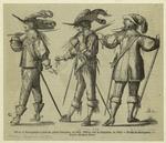 Officier et mousquetaire à pied de gardes françaises, en 1635 ; Officier avec la hongreline, en 1643
