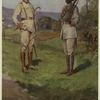 Indian soldiers in France: A British officer of a native Indian regiment with a Punjab Mohammedan on sentry duty at the Indian army base