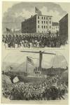 The Thirteenth Regiment New York State Militia leaving their armory in Brooklyn for the war, April 23, 1861 ; The Sixty-ninth (Irish) Regiment embarking in the "James Adger" for the war, April 23, 1861