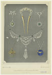 Pendants, necklaces, and a hair ornament, 1910s