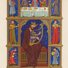King David playing the harp, surrounded by musicians.