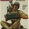 American soldier singing and playing the accordion, with a monkey on his shoulder