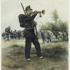 French foot soldier playing the bugle.