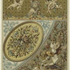 Decorative floral designs with cherubs, masks and musical instruments.