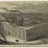 Bird's-eye view of Steinway & Sons' pianoforte factory and lumber yard, occupying the entire block on Fourth Avenue between 52nd and 53rd Streets, N.Y.