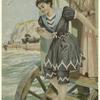 Women stepping from bathing machine into water
