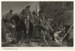 Group of American Indians dragging a woman out from hiding