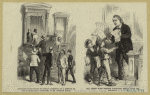 Reporters endeavoring to obtain admission to a meeting of the investigating committee at Mr. Storr's house ; Rev. Henry Ward Beecher purchasing extras from the newsboys