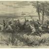 Mounted messengers attacked by Indians on the plains