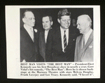 Melvyn Douglas, Frank Lovejoy, President-Elect John F. Kennedy, and Lee Tracy back stage after a performance of the stage production The Best Man