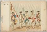 Régiments Wallons au service de Naples, 1775. Tanbour, ensiegne, sergetn, officier, et soldat