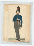 Man in uniform : Royal blue jacket with black and gold accents, grey pants