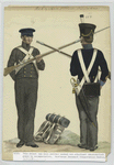 Two soldiers with rifles, one facing forward, the other backwards