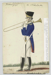 Soldier with a trombone : Blue tailcoat with red piping, white pants