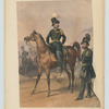 Mounted officer with another officer standing beside the horse.