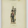 Soldier with trumpet in front of mounted solder, with a third holding the horse's reins. 1843-47