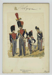 Three soldiers with instruments, and the drum major