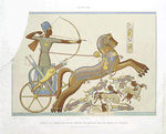 Sculpture : combat de Ramsès-Meïamoun contre les Khétas sur les bords de l'Oronte (Thèbes -- Ramesseum -- XIXe. dynastie)