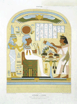 Peinture : offrande à Osiris : stèle peinte sur un cercueil de momie (nécropole de Thèbes -- XXe. dynastie)