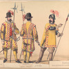 Guardia española, Casa real; Guardia alemana Casa real; Guardia de los archeros de la cuchilla en traje de guerra. 1660