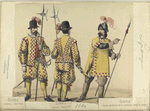 Guardia española, Casa real; Guardia alemana Casa real; Guardia de los archeros de la cuchilla en traje de guerra. 1660