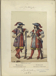 Infanteria de linea. [a] Mosquetero. Tercio de los morados viejos. [b] Arcabucero. Tercio de los colorados viejos. 1680