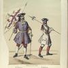 Infanteria de linea: [a] Alferez del regimiento de los morados viejos; [b] Sargento, del regimiento fijo de Sicilia.1718